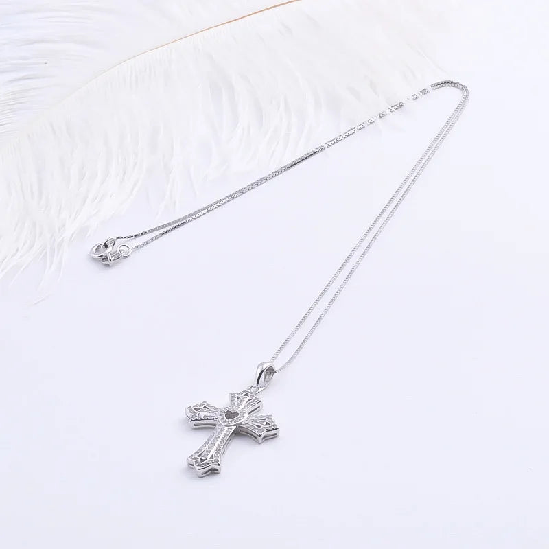 925 Silver Cross Pendant Necklace Italian Jewelry Vintage Gift