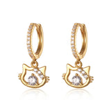 Sterling Silver Cat Hoop Earrings 18k Plated CZ Ear Rings Fine Jewelry