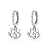 Sterling Silver Cat Hoop Earrings 18k Plated CZ Ear Rings Fine Jewelry
