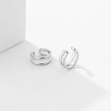 Sterling Silver Double-layer Hollow Clip Earrings Women Minimalist Earcuffs