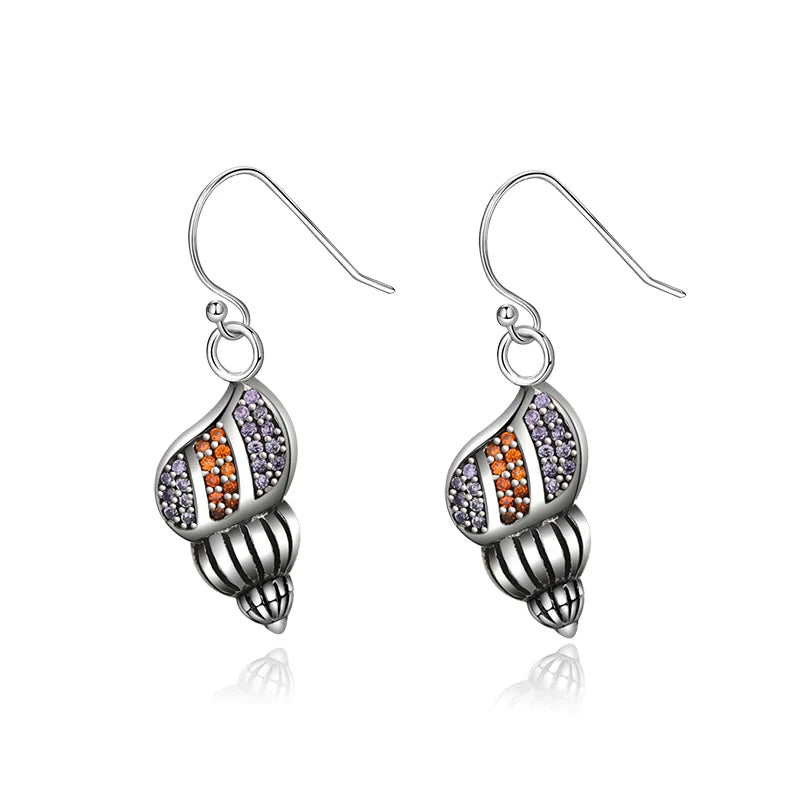 Sterling Silver 925 Conch Zircon Drop Earrings Women Party Jewelry