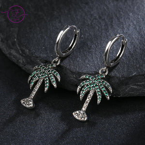 925 Silver Drop Earrings Green Tree Zircon Inlay Fine Jewelry Women Gift