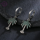 925 Silver Drop Earrings Green Tree Zircon Inlay Fine Jewelry Women Gift