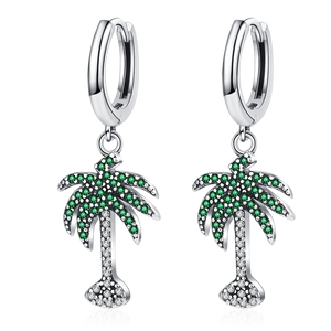 925 Silver Drop Earrings Green Tree Zircon Inlay Fine Jewelry Women Gift