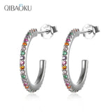 925 Silver Zircon Hoop Earrings Noble Circle Ear Jewelry