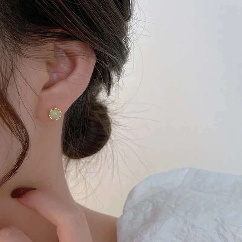 Green Jadeite Sterling Silver Stud Earrings