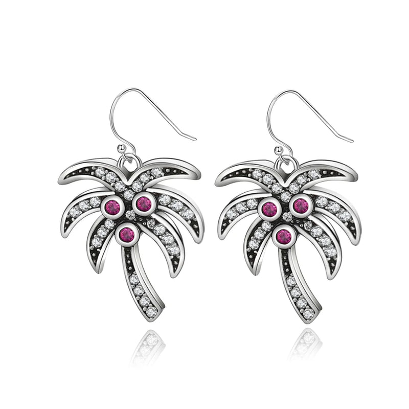 Sterling Silver 925 Coconut Tree Drop Earrings Zircon Jewelry