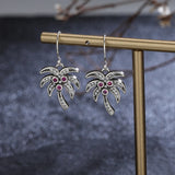 Sterling Silver 925 Coconut Tree Drop Earrings Zircon Jewelry