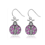 Sterling Silver Pink Beetle Drop Earrings with Zircon