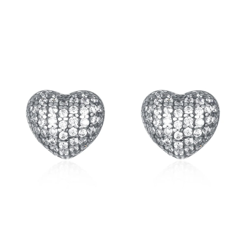 925 Silver Zircon Heart Stud Earrings