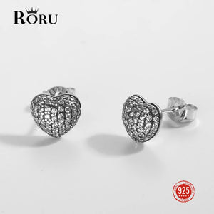 925 Silver Zircon Heart Stud Earrings