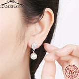 Silver Drop Earrings Shell Simulated-pearl Round Gems Brincos Wedding Gift