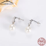Silver Drop Earrings Shell Simulated-pearl Round Gems Brincos Wedding Gift