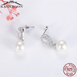 Silver Drop Earrings Shell Simulated-pearl Round Gems Brincos Wedding Gift