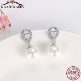 Silver Drop Earrings Shell Simulated-pearl Round Gems Brincos Wedding Gift