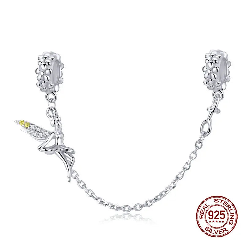 Sterling Silver Elf Silicone Safety Chain Charm for Bangle Bracelet Necklace