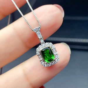 925 Silver Emerald Diamond Wedding Pendant Necklace