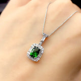 925 Silver Emerald Diamond Wedding Pendant Necklace