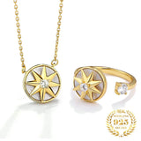 925 Silver Rotating Shell Pendant Spinner Star Necklace
