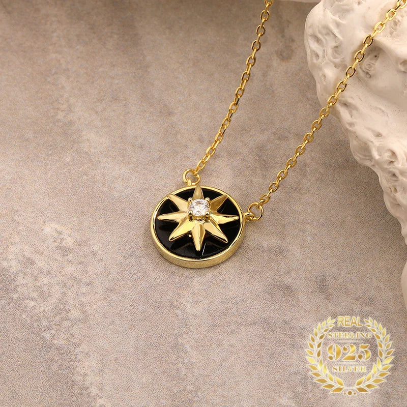 925 Silver Rotating Shell Pendant Spinner Star Necklace