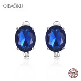 Sapphire Sterling Silver Clip Earrings Lab Diamond Wedding Jewelry