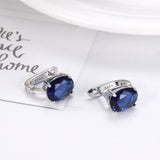 Sapphire Sterling Silver Clip Earrings Lab Diamond Wedding Jewelry