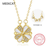925 Silver Heart Necklace Four Leaf Clover Pendant Chain for Women