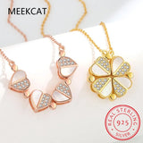 925 Silver Heart Necklace Four Leaf Clover Pendant Chain for Women