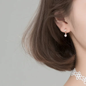 925 Silver Heart Hoop Earrings Zircon Diamond Sweet Women