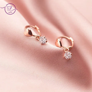 925 Silver Heart Hoop Earrings Zircon Diamond Sweet Women