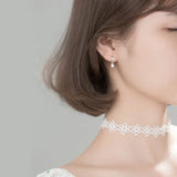 925 Silver Heart Hoop Earrings Zircon Diamond Sweet Women
