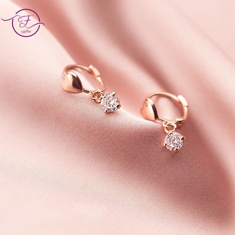 925 Silver Heart Hoop Earrings Zircon Diamond Sweet Women