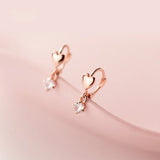 925 Silver Heart Hoop Earrings Zircon Diamond Sweet Women