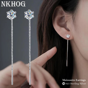 Sterling Silver 925 Moissanite Tassel Earrings 2ct D Clear VVS1 Diamond