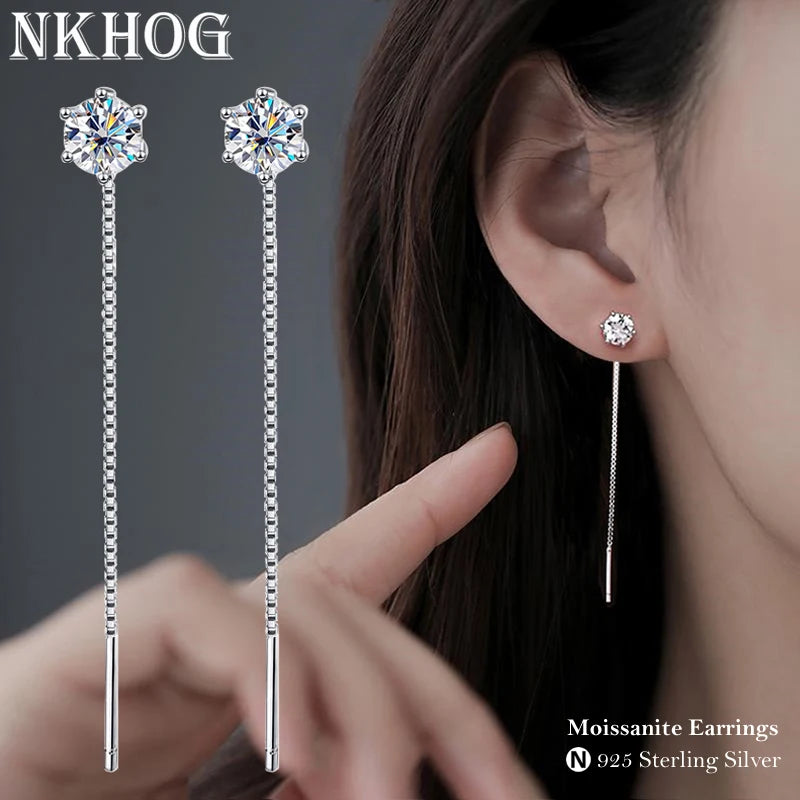 Sterling Silver 925 Moissanite Tassel Earrings 2ct D Clear VVS1 Diamond
