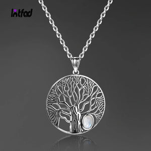 925 Silver Moonstone Pendant Necklace Tree Shape Women Gift