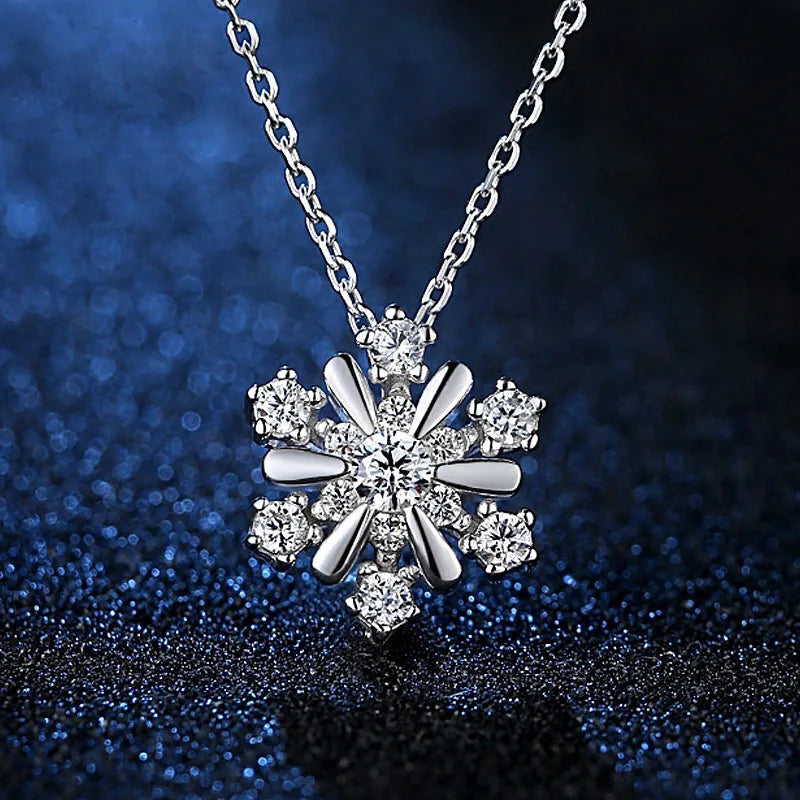 Sterling Silver Snowflake Pendant Necklace with Zircon Women's Jewelry