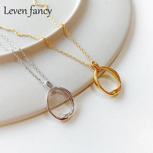 Sterling Silver Open Oval Circle Pendant Necklace