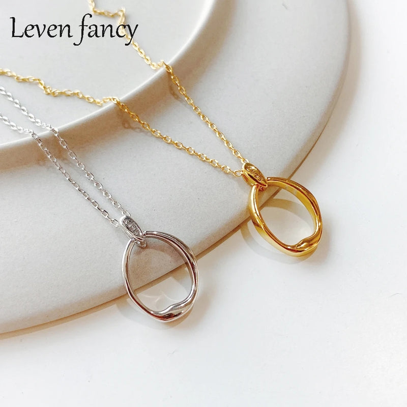 Sterling Silver Open Oval Circle Pendant Necklace