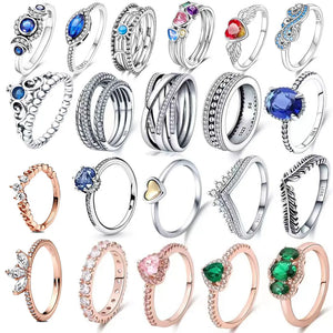 Sterling Silver Original Pandora Rings Double Layered Ring Gemstone Heart Unisex
