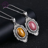 925 Silver Tiger Eye Rhodochrosite Necklace Pendant for Women