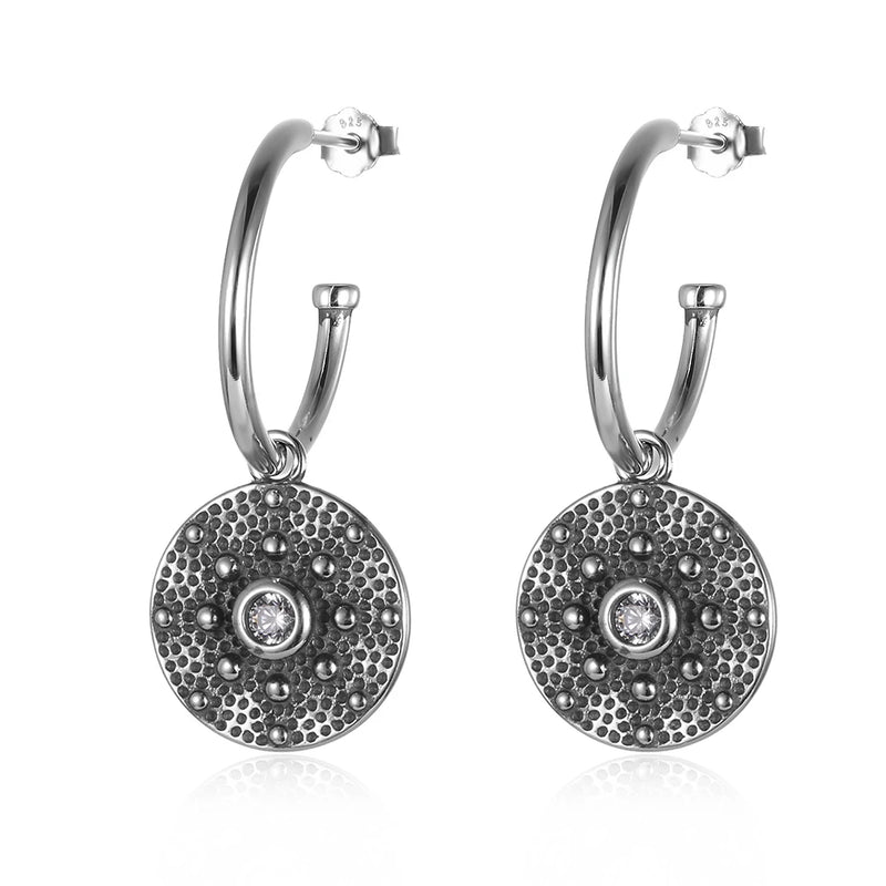 925 Silver Oxidized Zircon Hoop Earrings