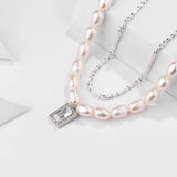 925 Silver Pearl Necklace & Double-layer Pendant Boho Jewelry