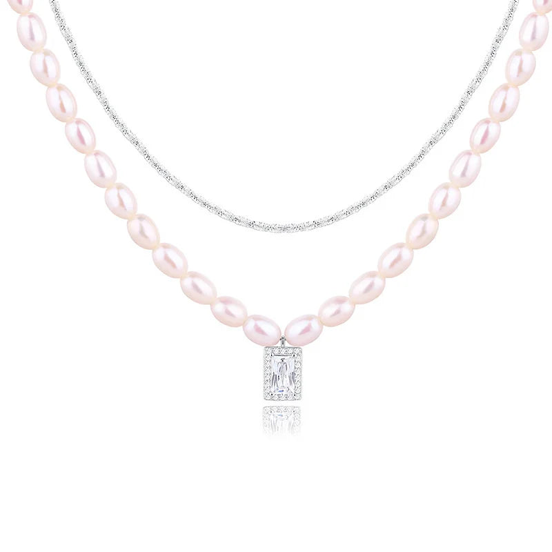 925 Silver Pearl Necklace & Double-layer Pendant Boho Jewelry