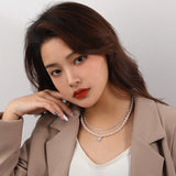 925 Silver Pearl Necklace & Double-layer Pendant Boho Jewelry