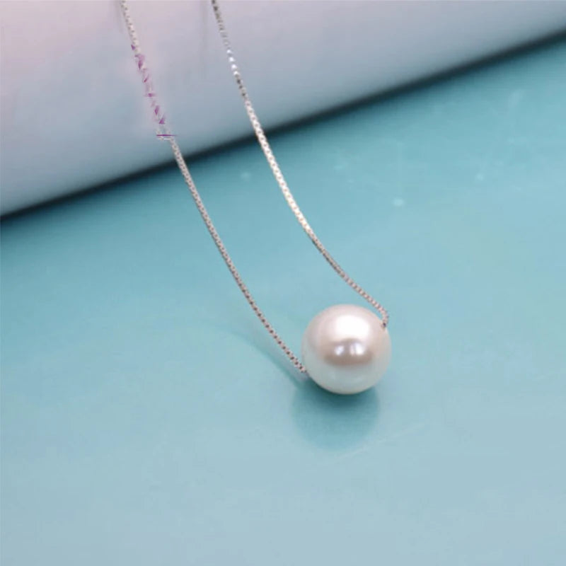 925 Silver Necklace Fresh Water Pearl Ball Pendant for Women