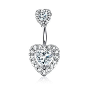 Sterling Silver Heart Diamond Belly Button Rings