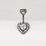 Sterling Silver Heart Diamond Belly Button Rings