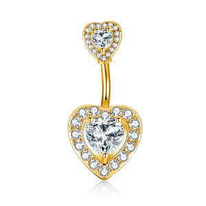 Sterling Silver Heart Diamond Belly Button Rings