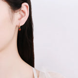 Sterling Silver Red Heart Hoop Earrings with Zircon Inlay